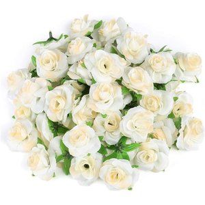 50pc Cream White Roses Artificial Flowers Bulk 1.6" Small Silk Fake Flower Heads